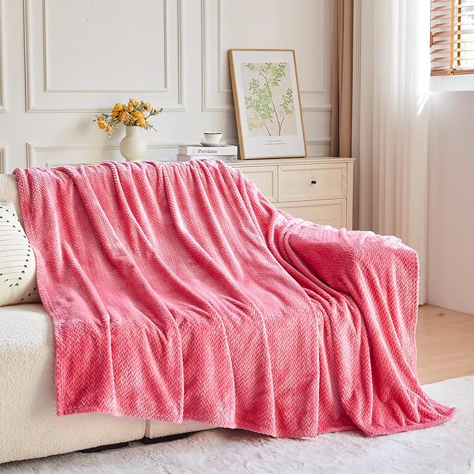NEWCOSPLAY Super Soft Throw Blanket Coral Pink Premium Silky Flannel Fleece Leaves Pattern Lightweight Bed Blanket All Season Use (Coral Pink, Throw(40"x50"))