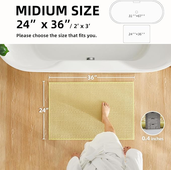 Bathroom Rugs Non Slip Washable, Super Absorbent Thin Bath Mat Quick Dry Low Pile Bathroom Rug, Yellow 24"x36"