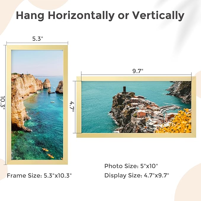 5x10 Metal License Frame - Gold Aluminum Photo Frames with Real Glass,Signature Collection,Tabletop Mounting Horizontally or Vertically Decor for Wall Gallery Poster Photo 10x5 Frames, Gold