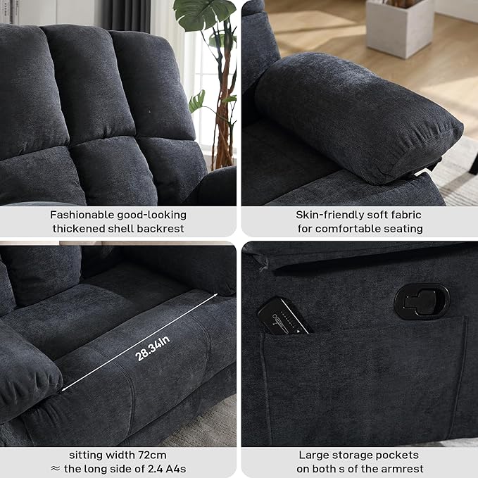 Oversized Recliner Chair Extra Wide Large Recliner for Adults 350lbs with Lumbar Support Pillow Nursery Chair Living Room (Manual, GREY-6008)