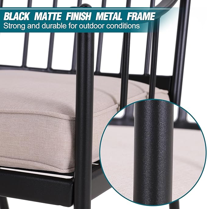 PHI VILLA 5 Piece Outdoor Dining Set for 4, Round Steel Dining Table with Umbrella Hole & Heavy-Duty Metal Chairs with Cushions, Modern Patio Dining Furniture Set for Deck, Backyard, Porch