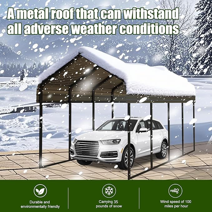 Durable Metal Carport 10 x 20FT Heavy Duty for Cars - Large Garage Shelter Solution,All-Weather Portable Car Garage Canopy Shelter for Cars & Boat Cover for Yard