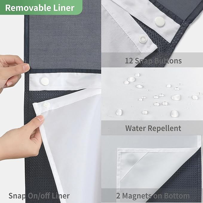 Extra Long No Hook Shower Curtain with Snap-in Fabric Liner Set,Navy Waffle Weave Shower Curtains for Bathroom,Hotel Luxury Decor Bathroom Curtain Set,Waterproof & Washable,71Wx86H