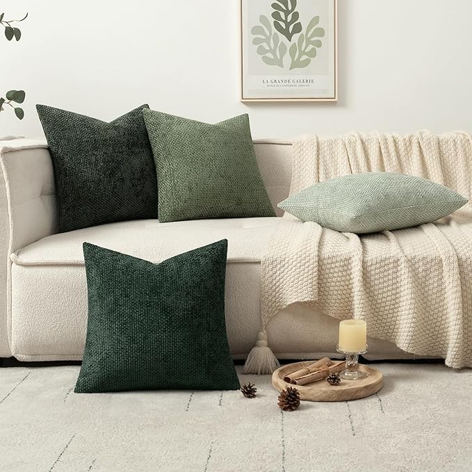 MIULEE Pack of 4 Couch Throw Pillow Covers 20x20 Inch Green Soft Decorative Chenille Pillow Covers Farmhouse Accent Cushion Covers for Boho Home Decor Spring Sofa Bedroom Living Room