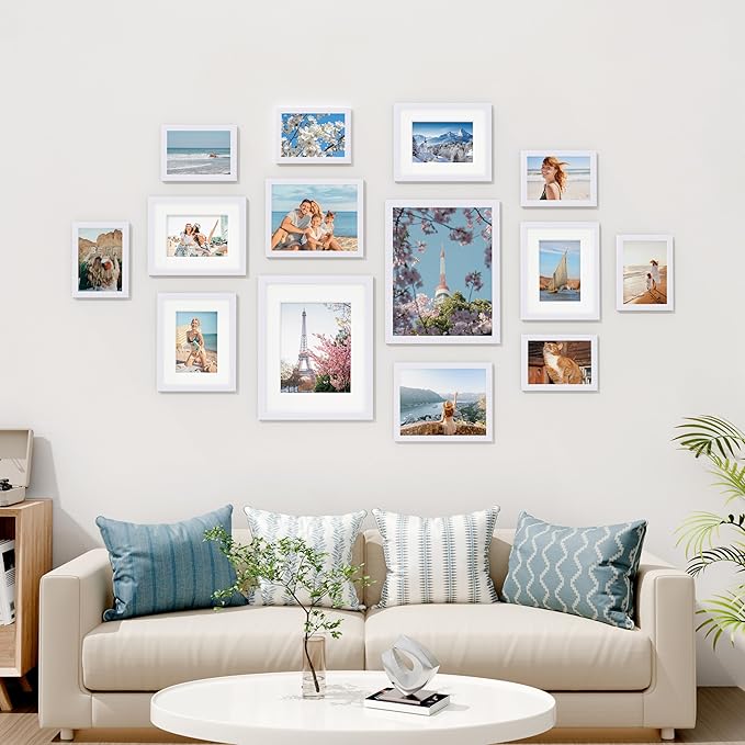 Vittanly 14 Pack Picture Frames Collage Wall Decor, Gallery Wall Frame Set with 2Pcs 11x14, 6Pcs 8x10 and 6Pcs 5x7 Photo Frames, Picture Frame Set for Wall Collage or Tabletop Display, White