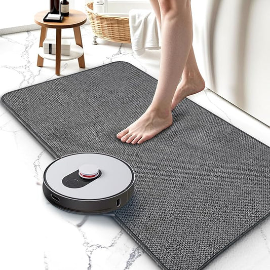 Thin Bathroom Rugs, Bath Mat Super Absorbent, Bath Rugs Rubber Backing Non-Slip, Quick Dry Machine Washable, Cozy Cloth Bathroom Mat fit Under Door/Bathtub/Sink/Shower/Kids 19''x30''-Dark Grey