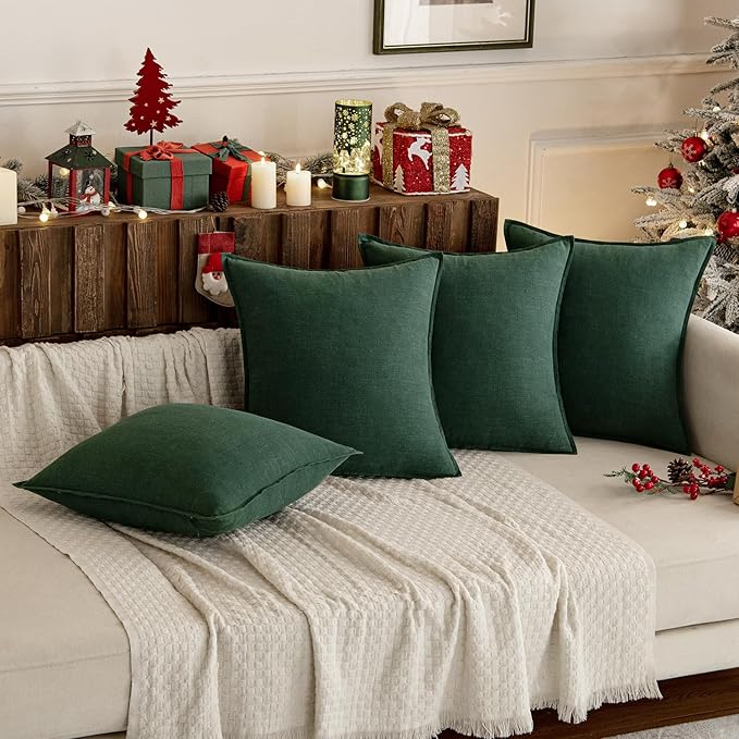 MIULEE Decorative Linen Euro Sham Pillow Covers 24x24 Dark Green Boho Farmhouse Neutral Couch Throw Pillows for Bed Pack of 2 Accent Modern Pillowcase Sofa Livingroom Home Decor