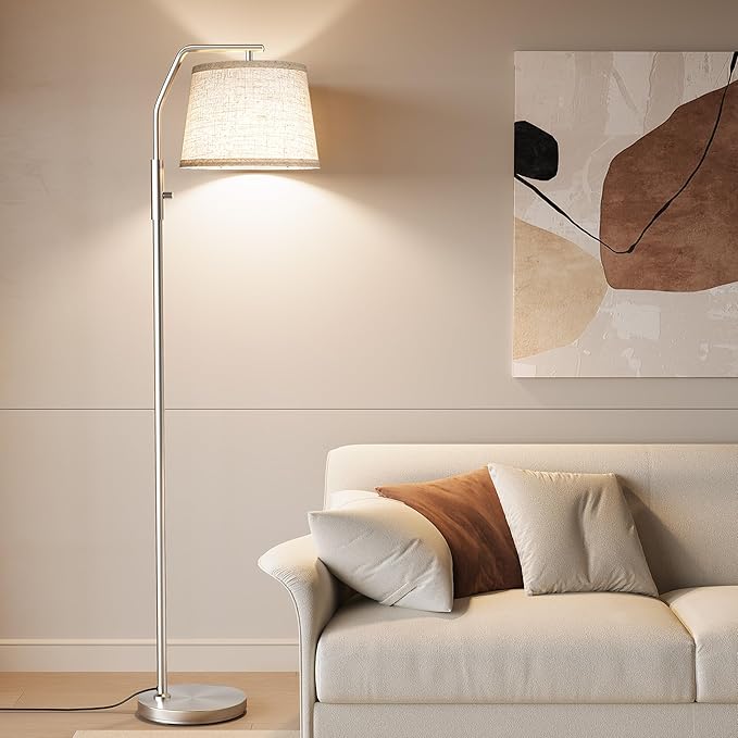 SUNMORY Floor Lamps for Living Room, 9W Bulb Included, Lamp for Bedroom with Adjust Head, Standing Lamp with Rotary Switch, 0-100% Dimmable Floor Lamp for Living Room Bedroom Office Nursery, Nickel.