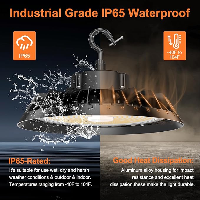 9Pack LED High Bay Lights, Super Bright 200W UFO High Bay LED Shop Lights, 30000LM 5000K, 0-10V Dimmable, 5' Cable Plug, IP65 Waterproof, ETL Listed Plug & Play Lighting for Gym Factory Warehouse