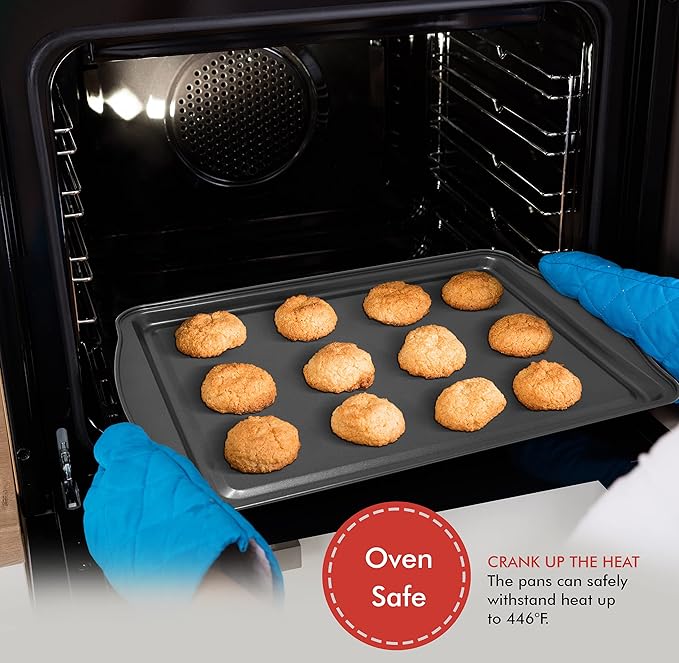 Perlli Cookie Sheets for Baking Non Stick Oven Pan Tray Baking Sheet 3-Piece Set (Small, Medium & Large) Carbon Steel BPA Free Cooking and Baking Trays for Cakes and Cookies