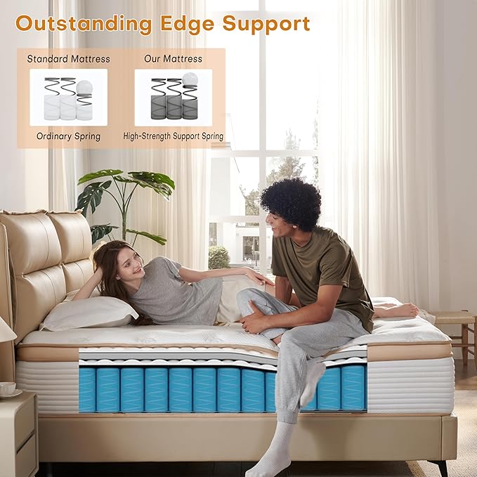 Queen Mattress,12 Inch Hybrid Mattress in a Box: Memory Foam & Pocket Springs for Pressure Relief, Motion Isolation, Medium Firm,CertiPUR-US Certified,Fiberglass Free, 365 Night Trial