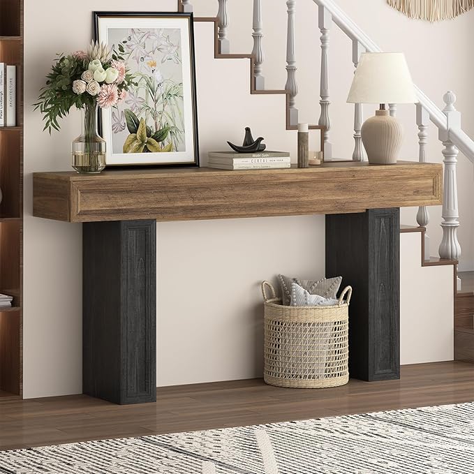 Rresyet 63 Inch Long Console Table, Sofa Table Behind Sofa, Wooden Entryway Table, Farmhouse Entryway Table for Entry, Hallway, Living Room (Wood)
