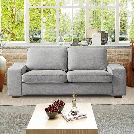 EASELAND 71.25" Loveseat Sofa Couch for Living Room, Chenille Modern Sofa Couch, Deep-Seated Sofa with Solid Wood, Metal and Removable Cover Easy to Install (2 Seats, Grey)