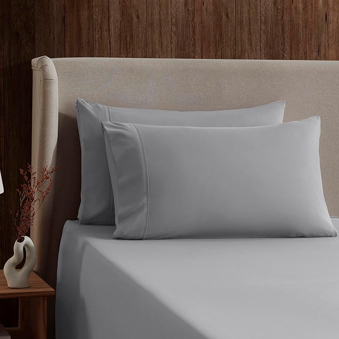 Nestl Short Queen Sheet Set - 1800 Ultra-Soft Microfiber - Double Brushed - Deep Pockets - Easy Fit - 4 Piece Set - Bed Sheets (Short Queen, Grey)