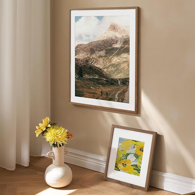 Axeman 26x32 Frame | Solid Oak Wood 26x32 Poster Frame With Mat for 22x28 | 32x26 Wood Picture Frame | Tempered Glass and Hanging Hardware Included Home Wall Decor Art Hanging Frame | Walnut