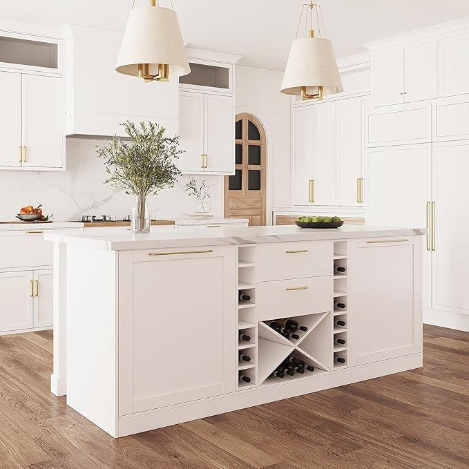 homary 72'' Kitchen Island with Seating Island Table with Wine Storage & 2 Drawers Marble Dining Table for 4 People