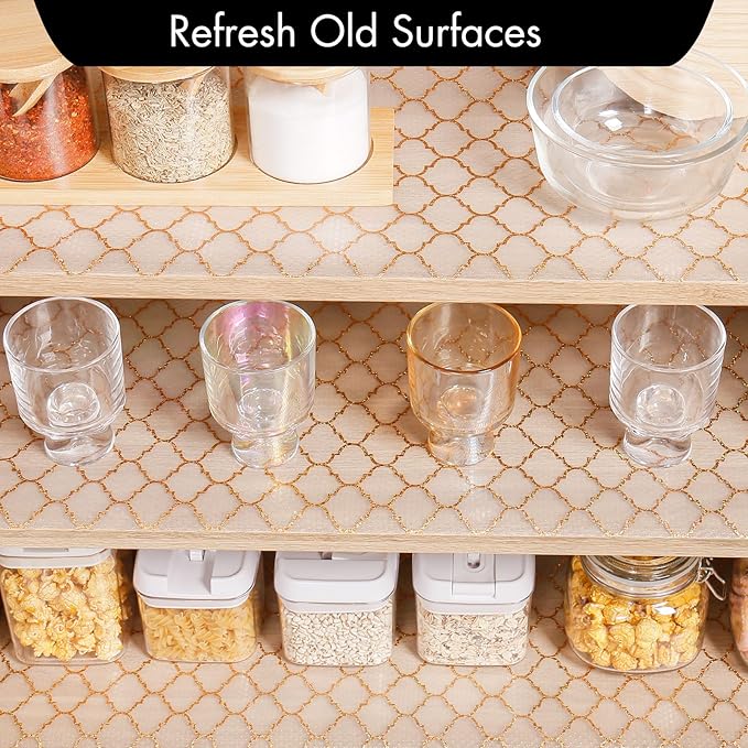 Cooyes Shelf and Drawer Liners for Kitchen Cabinets, Non Adhesive Cabinet Liner, EVA Waterproof Durable Non-Slip Drawer Mats for Shelves, Fridge, Storage, Kitchen Cupboards – Modern Pattern