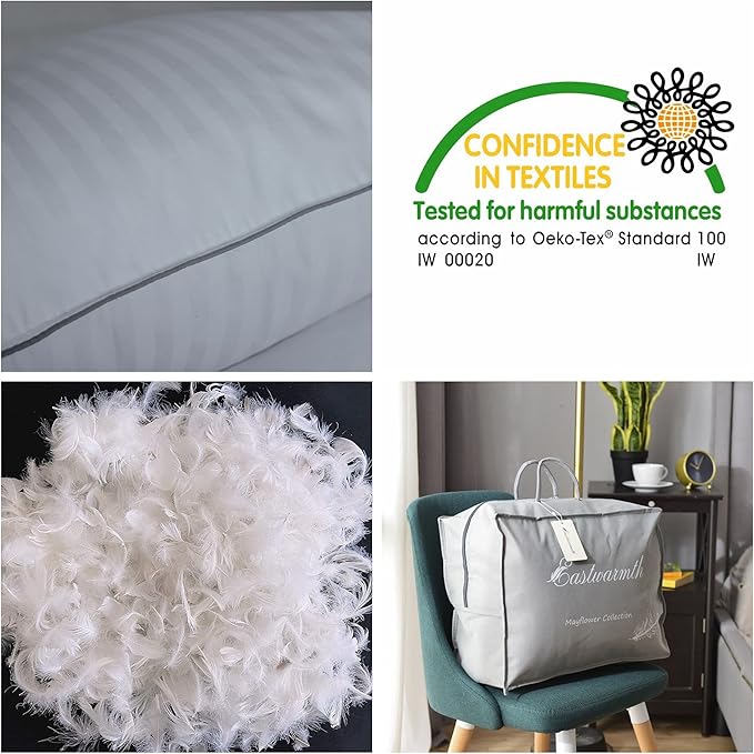 Goose Feather Down Pillow for Sleeping, 100% Cotton Cover King (20X36IN) Bed Pillow Stripe White 1 Pack