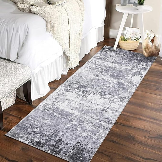 Modern Abstract Runner Rug 2x10 Washable Non Slip Stain Resistant Rug for Bedroom Living Room Non Shedding Low Pile Indoor Floor Cover,Light Grey