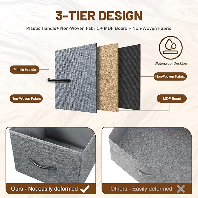 Dresser for Bedroom with 9 Drawers, Chest of Drawers, Storage Drawers Organizer Unit, Grey Wide Fabric Dresser with Fabric Bins for Closet, Living Room, Entryway (Grey and Rustic Brown)