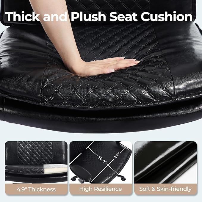 Criss Cross Chair with Flip-Up Arms and Lockable Wheels, Leather Cross Legged Office Desk Chair，Wider 125°Tilting Adjustable Swivel Computer Chair for Home, Apartment, Bedroom,Black 1