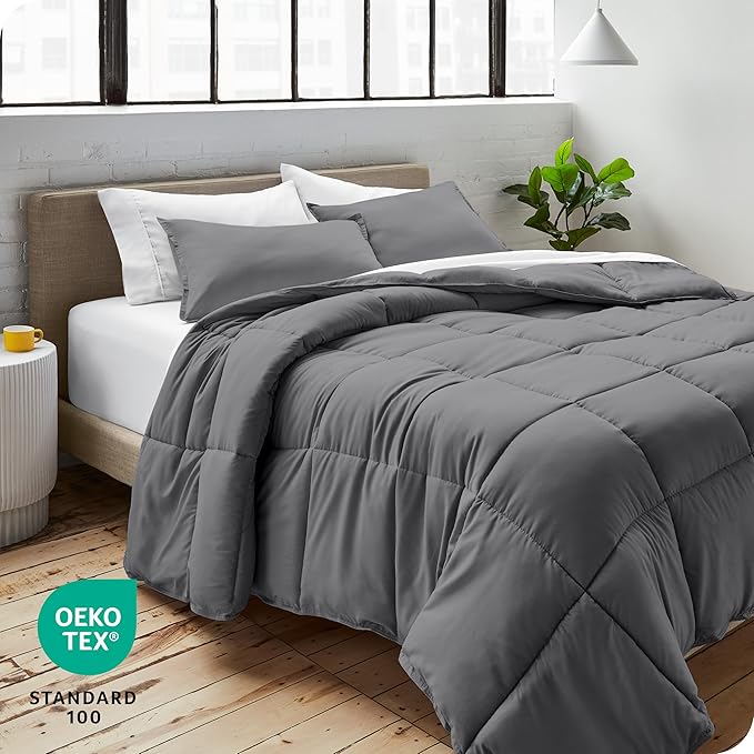 Bare Home Comforter Set - Full Size - Ultra-Soft - Goose Down Alternative - Premium 1800 Series - All Season Warmth (Full, Grey)