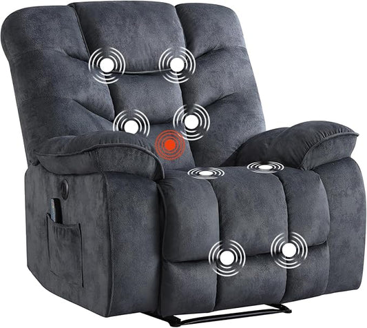 Oversized Electric Recliner Chair with Massage and Heat, 41" Wide Power Reclining Chairs with USB Port, Breathable Fabric Overstuffed Reclining Sofa for Living Room Bedroom (No Lift)