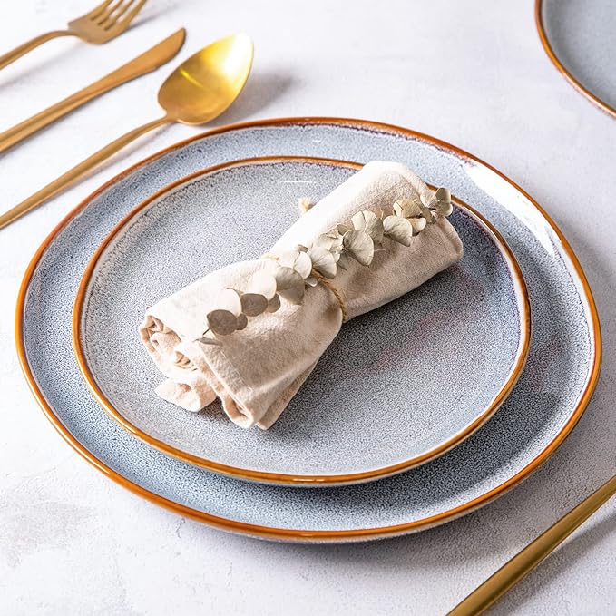 AmorArc Ceramic Dinnerware Sets,Handmade Reactive Glaze Stoneware Plates and Bowls Sets,Highly Chip and Crack Resistant Dishware | Dishwasher & Microwave Safe Dishes, Service for 4 (12pc)