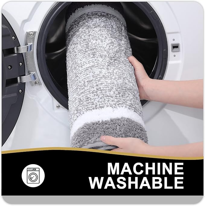 OLANLY Bathroom Rugs 70x24, Extra Soft and Absorbent Microfiber Bath Mat, Non-Slip, Machine Washable, Quick Dry Shaggy Bath Carpet, Suitable for Bathroom Floor, Tub, Shower (Long, Grey)