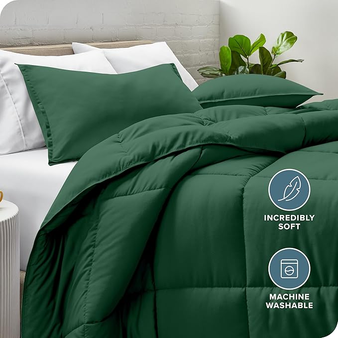 Bare Home Comforter Set - Queen Size - Ultra-Soft - Goose Down Alternative - Premium 1800 Series - All Season Warmth (Queen, Forest Green)