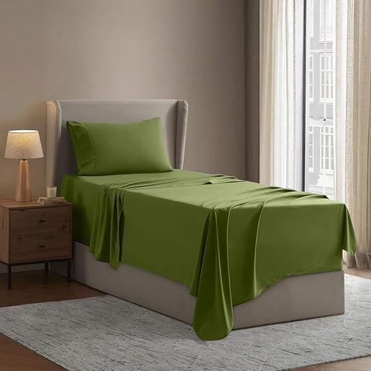 Nestl Twin Sheet Set - 1800 Ultra-Soft Microfiber Twin Bed Sheets - Double Brushed - Deep Pockets - Easy Fit - Extra Soft - 3 Piece Set - Bedding Sheets & Pillowcases (Twin, Calla Green)