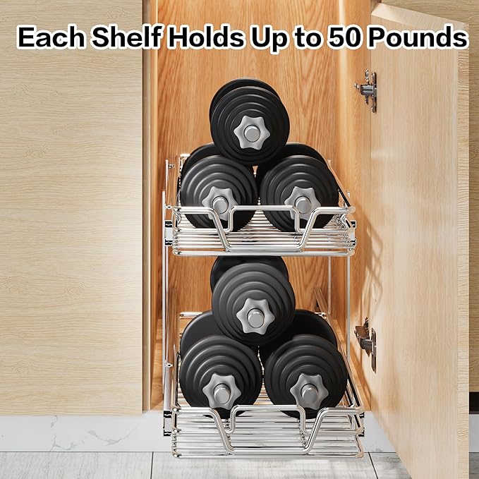 2-Tier Kitchen Cabinet,Pull Out Cabinet Organizer,Shelf and Drawer Organizer Slide Out Pantry Storaqe Basket in Multiple Sizes (12" W x18 D)