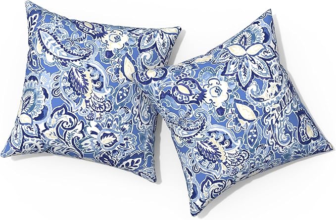 Outdoor Pillows for Patio Furniture 18x18 inch, Square Outdoor Throw Pillows with Inserts, Decorative Toss Pillows for Garden Couch Home Sofa Office Chair, Pack of 2,Floral Bluish Violet