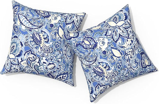 Outdoor Pillows for Patio Furniture 18x18 inch, Square Outdoor Throw Pillows with Inserts, Decorative Toss Pillows for Garden Couch Home Sofa Office Chair, Pack of 2,Floral Bluish Violet