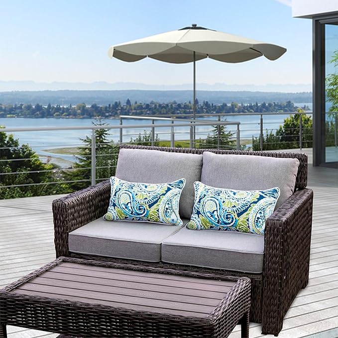 Pack of 2 Patio Lumbar Pillows, 12"x20" Fade Resistant Outdoor Waterproof Lumbar Pillow with Inners, Decorative Garden Lumbar Cushions for Home Patio Terrace Sofa Use
