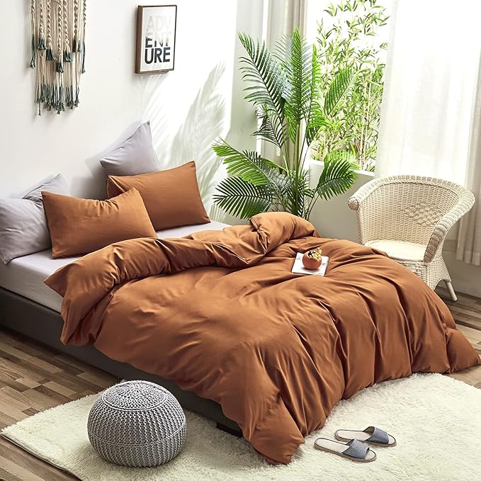 CLOTHKNOW Pumpkin Queen Comforter Set 3Pcs Burnt Orange Bedding Comforter Sets Soft Terracotta Comforter Caramel Queen Comforter with 2 x Pillowcases