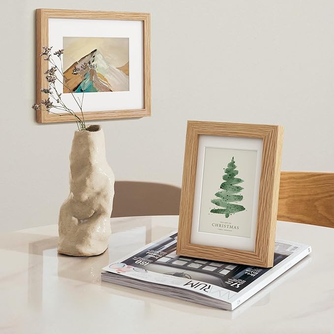 Axeman Solid Oak 4x6 Photo Frame - 3.5x5 Mat, Hanging Hardware Included - Natural, 3 PCs