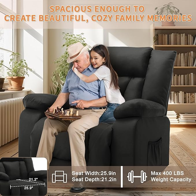 Oversize Dual Motor Power Lift Recliner for Adults, Electric Lift Chair with Heating and Massage, Waffle Leather Electric Recliner Chair with Side Pockets, Wide Recliner for Living Room