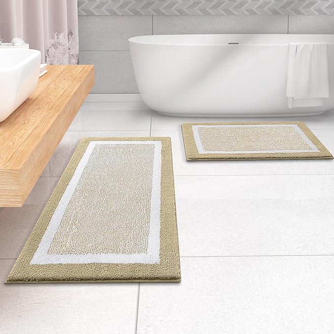 OLANLY Bathroom Rugs 59x20, Extra Soft and Absorbent Microfiber Bath Mat, Non-Slip, Machine Washable, Quick Dry Shaggy Bath Carpet, Suitable for Bathroom Floor, Tub, Shower (Runner, Beige)
