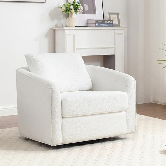 MINCETA Accent Chairs,Oversized 360 Swivel Armchair(Seat Area:25.6" D x 26.8" W),Modern Comfy Reading Chairs for Living Room with Metal Base,Sherpa Teddy in White