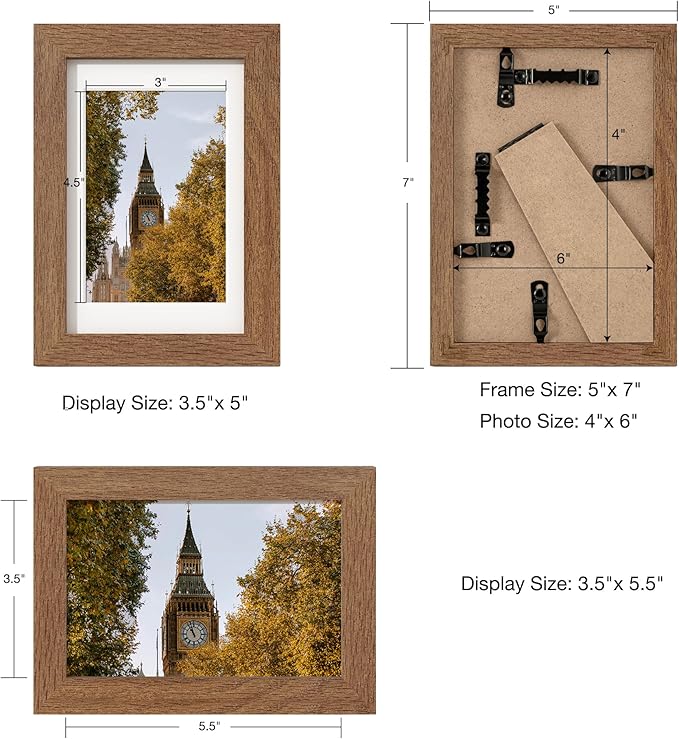 Axeman 4x6 Picture Frame | Solid Oak Wood Picture Frame | 4x6 Frame With Mat for 3.5x5 | 4 x 6 Photo Frame | 4x6 Wood Picture Frame | 4 By 6 Picture Frame | Hanging Hardware Included | Walnut