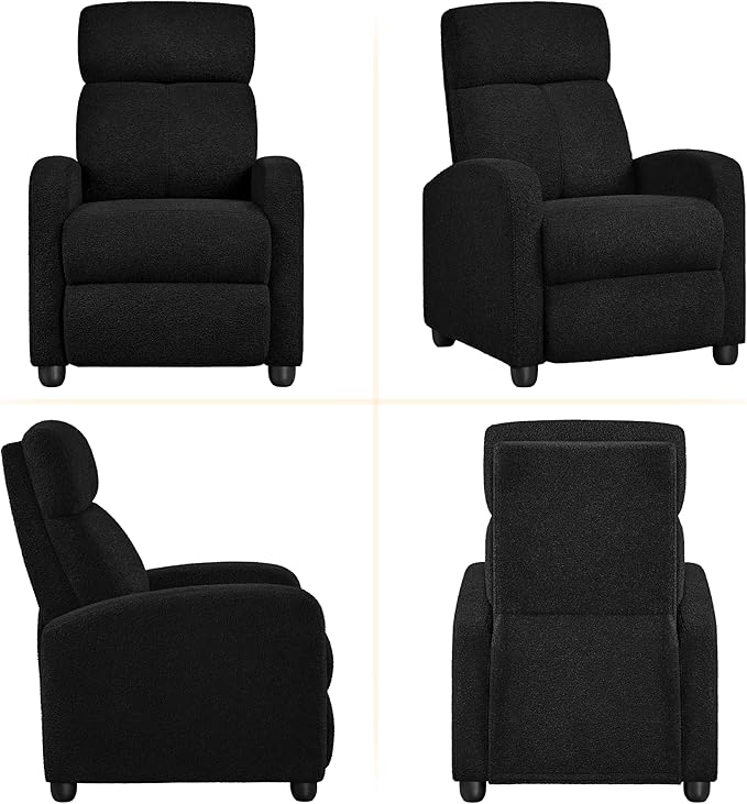 Yaheetech Boucle Recliner Chair Single Sofa Home Theater Seating Adjustable Modern Single Reclining Chair for Living Room Bedroom Home Theater Black