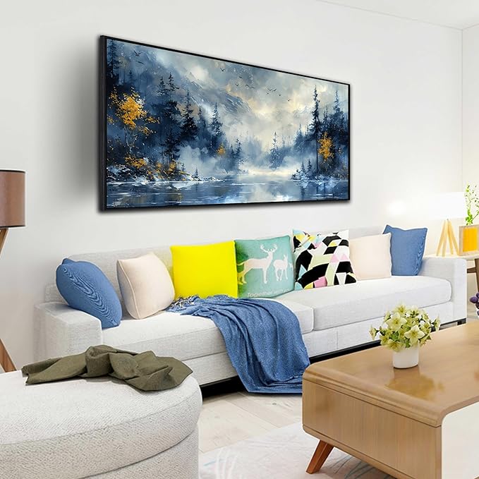 Foggy Forest Wall Art - Modern Wall Art for Living Room Large Size - Black Framed Wall Decor Ready to Hang 29"x 59"