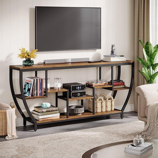 Tribesigns TV Stand for Televisions up to 80 Inches, 70.9 Inches Entertainment Center with Storage Shelves, Wood TV Media Console Table Unit for Living Room, Bedroom, Rustic Brown