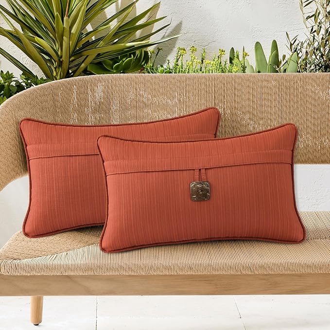Outdoor Decorative Pillows with Coconut Button Pack of 4, 20" x 12" Outdoor Pillow Set for Couch Bed Throw Patio Sofa, Coral Red