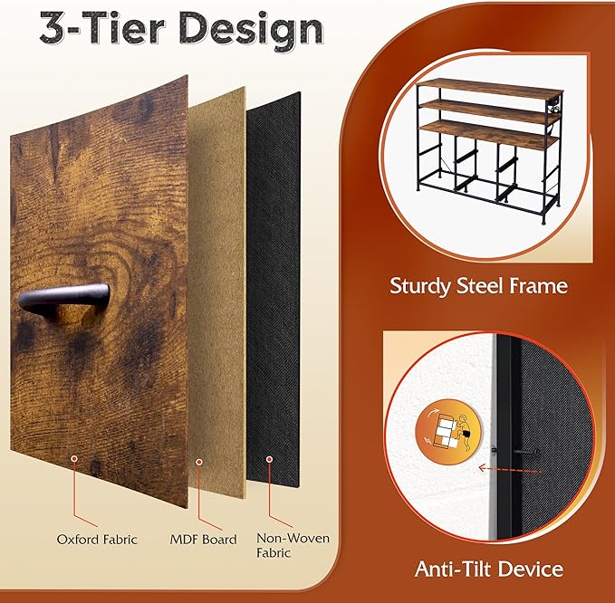 WLIVE TV Stand for 40, 45 inch TV, Entertainment Center with LED Lights & Charging Station, TV Media Console Table with 6 Fabric Drawers and Open Shelves for Living Room, Hallway, Rustic Brown