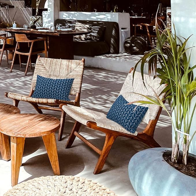 LVTXIII Set of 2 Patio Lumbar Pillows, 12”x20” Fade Resistant Outdoor Lumbar Pillow with Inners, Fluffy Decorative Garden Lumbar Cushions for Home Patio Coach Sofa Use, Herringbone Navy