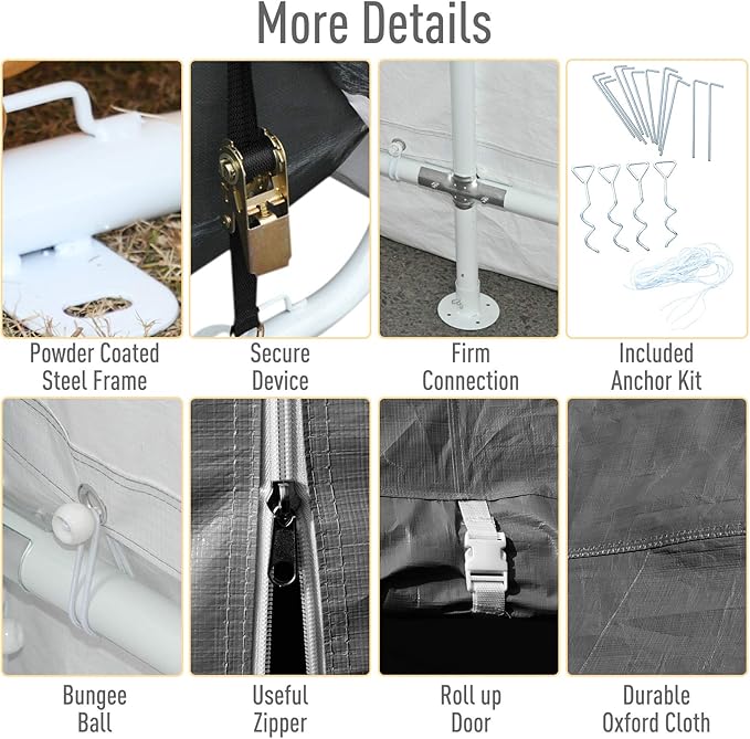 Outsunny 12' x 20' Carport Portable Garage, Heavy Duty Storage Tent, Patio Storage Shelter w/Anti-UV PE Cover and Double Zipper Doors, for Motorcycle Bike Garden Tools, Gray