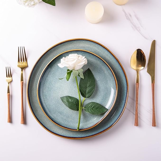 AmorArc Ceramic Dinnerware Sets,Handmade Reactive Glaze stoneware Plates and Bowls Sets,Highly Chip and Crack Resistant | Dishwasher & Microwave Safe,Service for 4 (12pc)