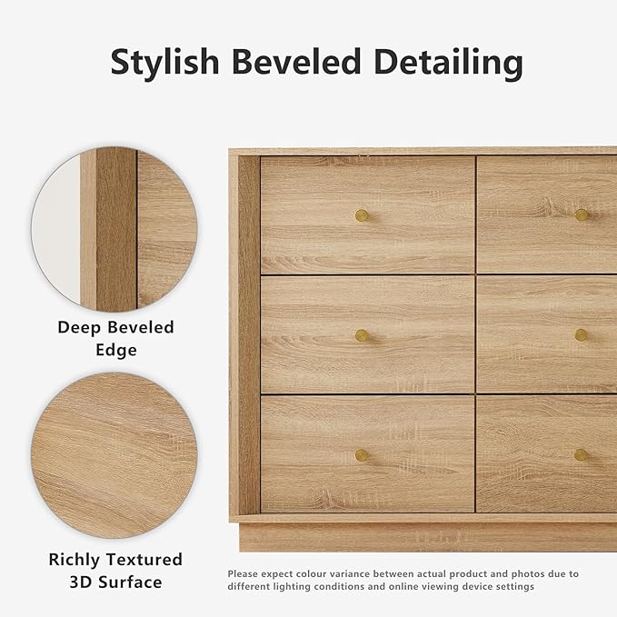 9 Drawer Dresser, Mid Century Modern Dresser with Storage, 55" Wide Chest of Drawers with Wood Grain Texture, Drawers Organizer for Bedroom, Living Room, Hallway, Oak